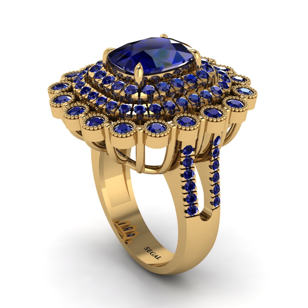 Sapphire Multi Halo Oval Engagement Ring - Caitlin No. 73