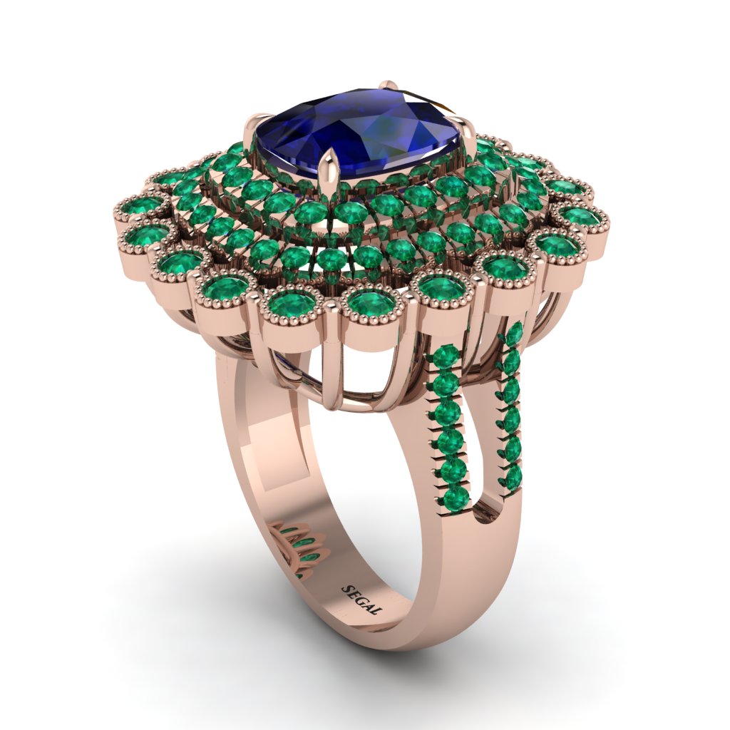Emerald Multi Halo Oval Engagement Ring - Caitlin No. 29