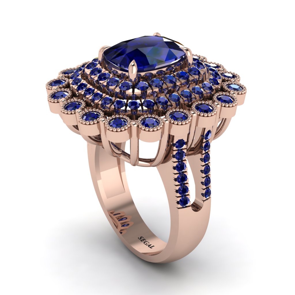 Sapphire Multi Halo Oval Engagement Ring - Caitlin No. 74