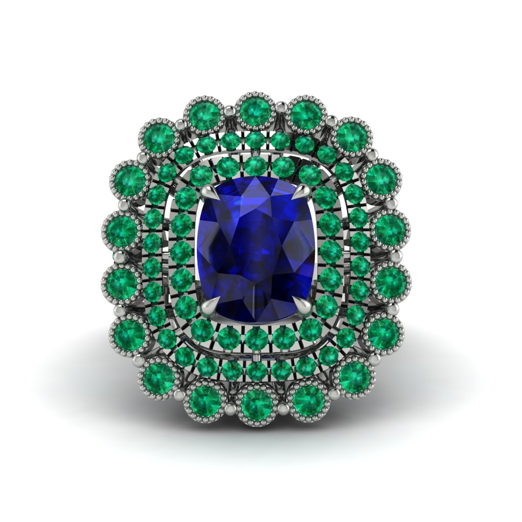 Emerald Multi Halo Oval Engagement Ring - Caitlin No. 30