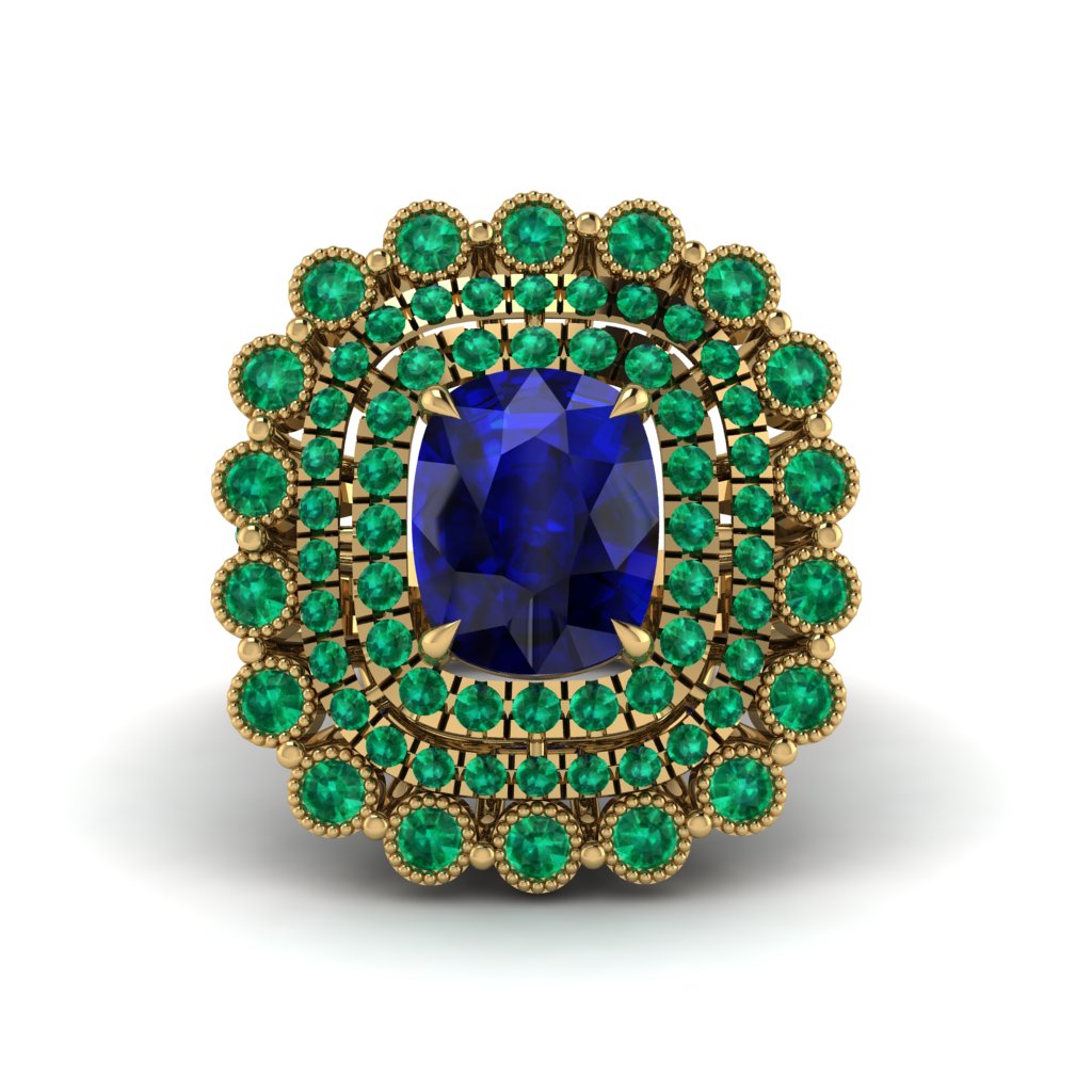 Emerald Multi Halo Oval Engagement Ring - Caitlin No. 28