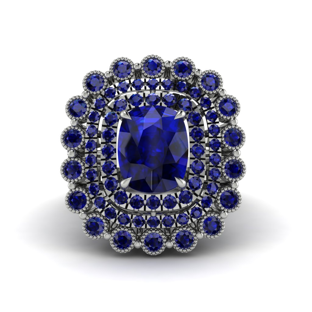 Sapphire Multi Halo Oval Engagement Ring - Caitlin No. 75
