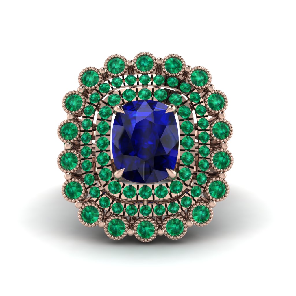 Emerald Multi Halo Oval Engagement Ring - Caitlin No. 29