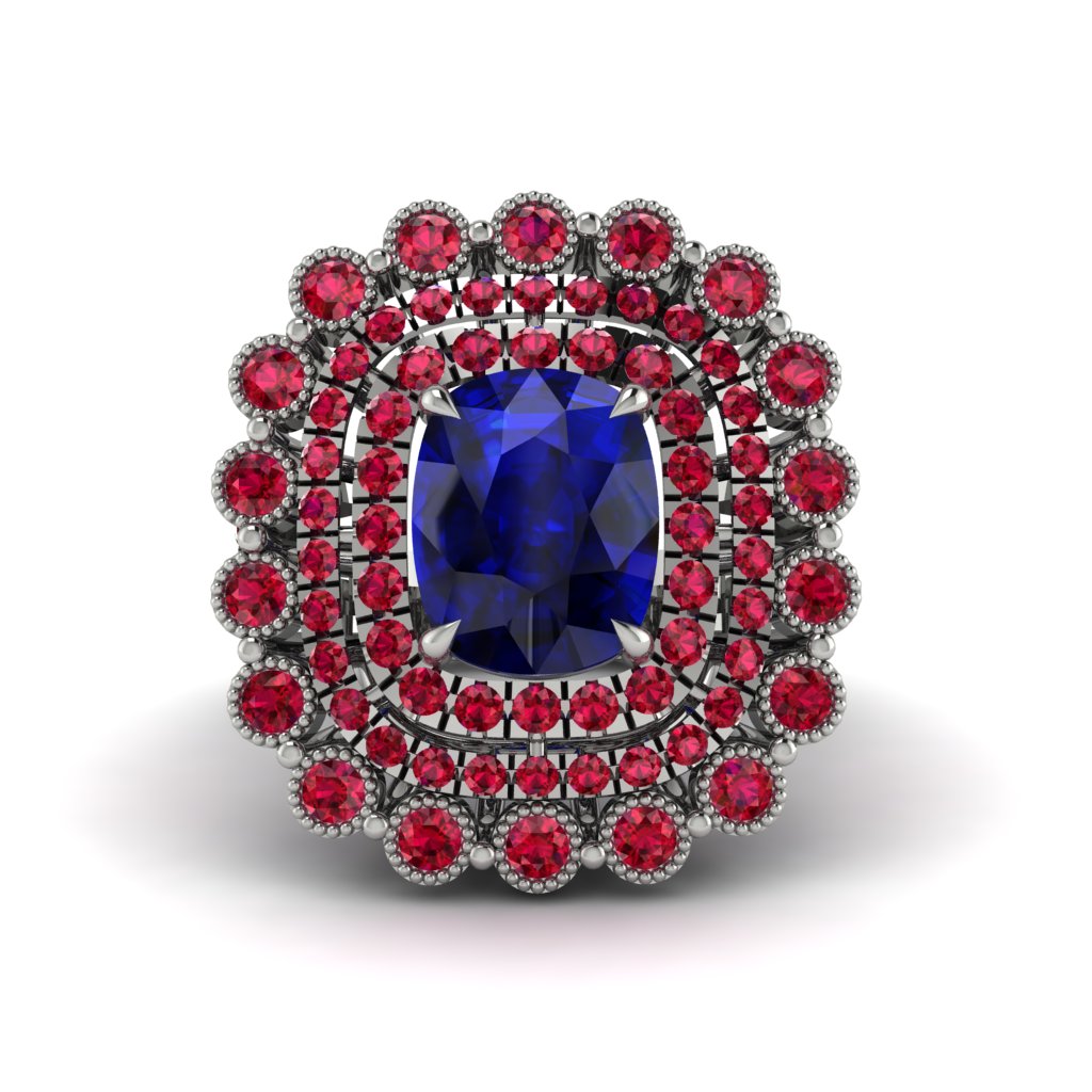 Ruby Multi Halo Oval Engagement Ring - Caitlin No. 60