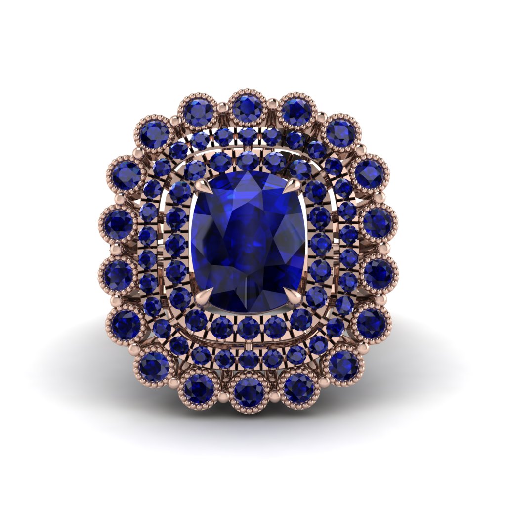 Sapphire Multi Halo Oval Engagement Ring - Caitlin No. 74