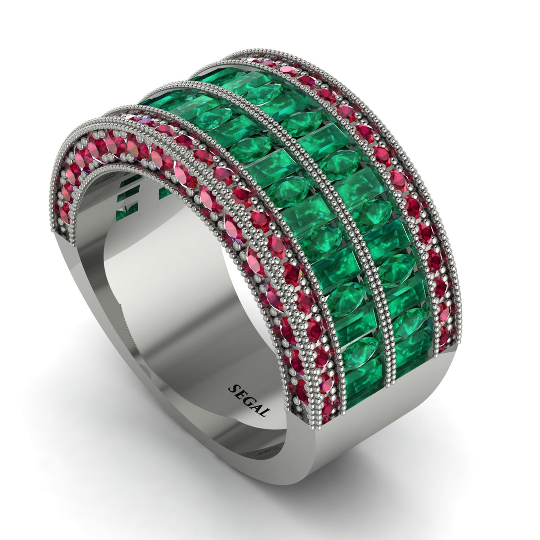 Emerald Multi-Row Halo Wedding Band - Blake No. 51
