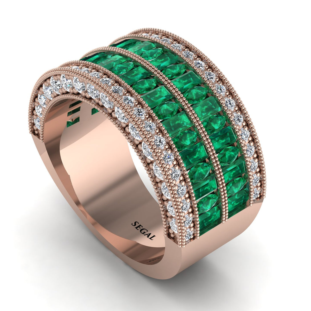 Emerald Multi-Row Halo Wedding Band - Blake No. 5