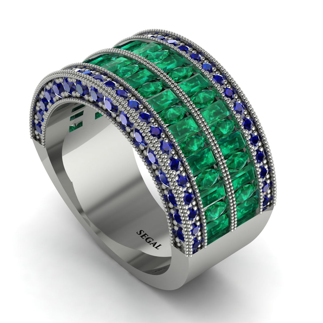 Emerald Multi-Row Halo Wedding Band - Blake No. 66