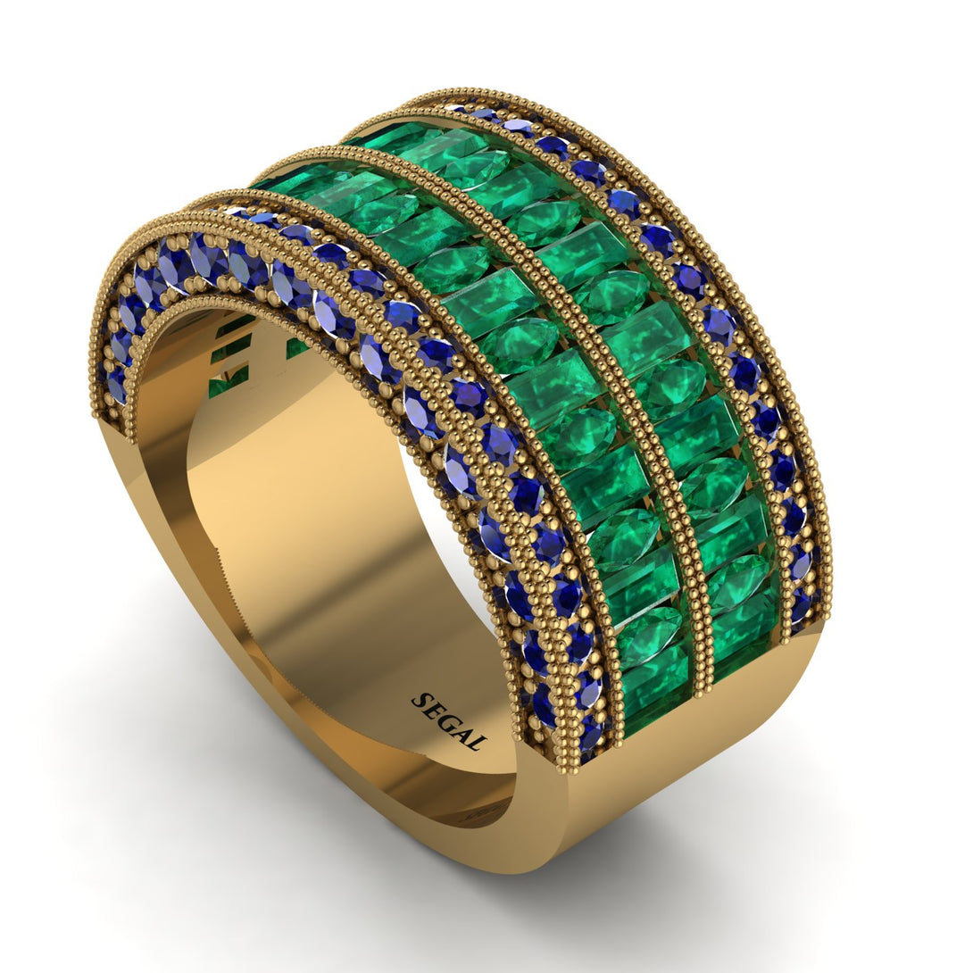 Emerald Multi-Row Halo Wedding Band - Blake No. 64