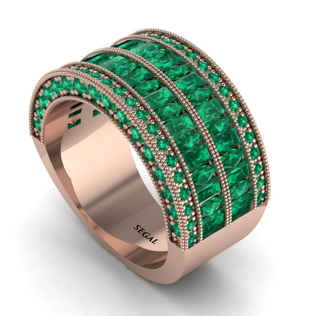 Emerald Multi-Row Halo Wedding Band - Blake No. 20