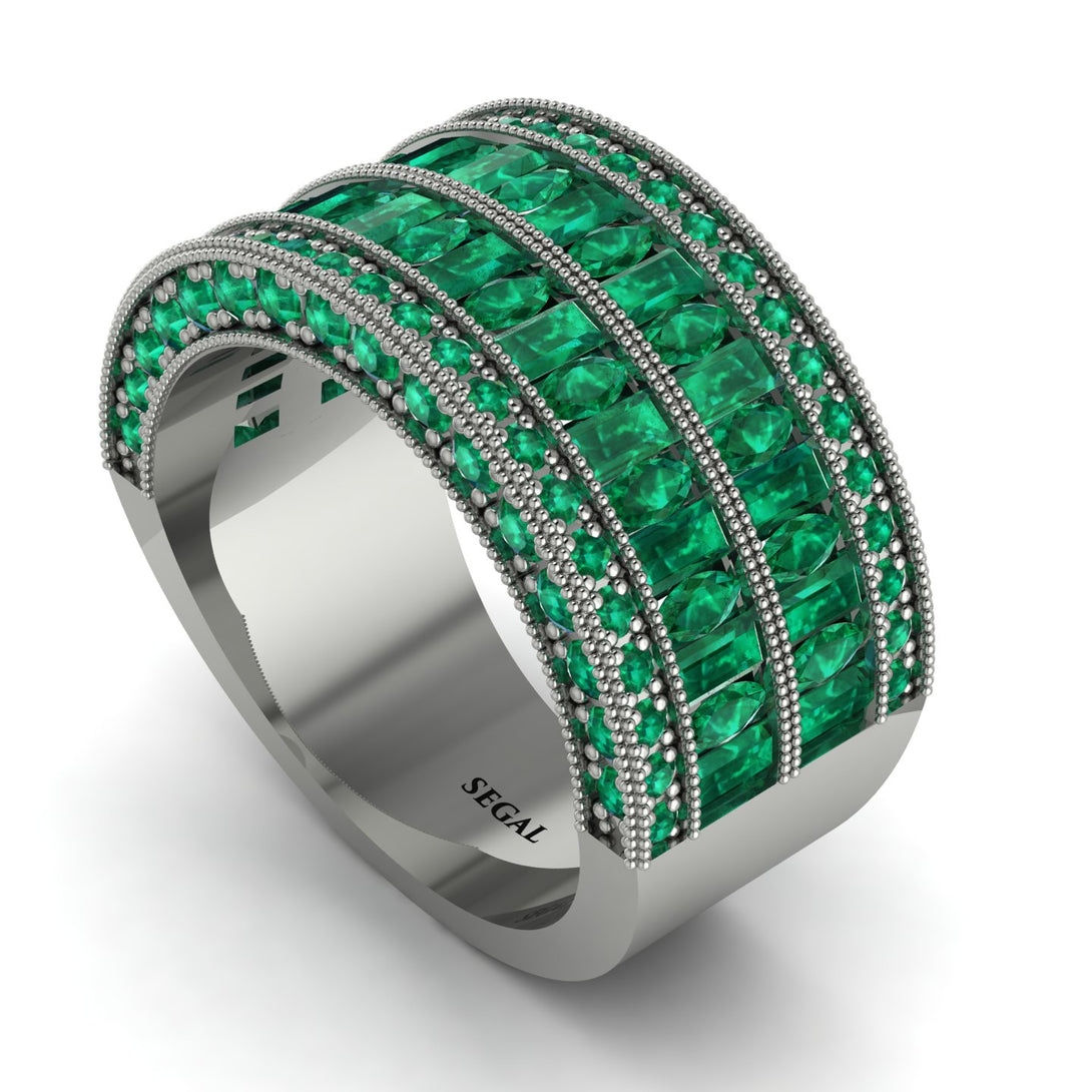 Emerald Multi-Row Halo Wedding Band - Blake No. 21