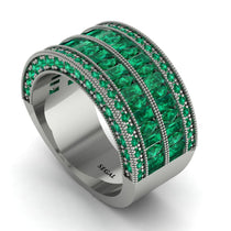 Emerald Multi-Row Halo Wedding Band - Blake No. 21 image 1