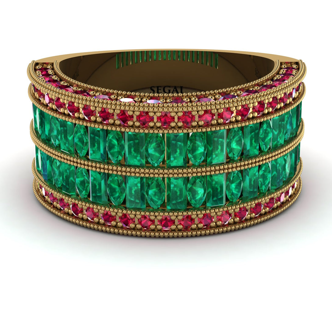 Emerald Multi-Row Halo Wedding Band - Blake No. 49