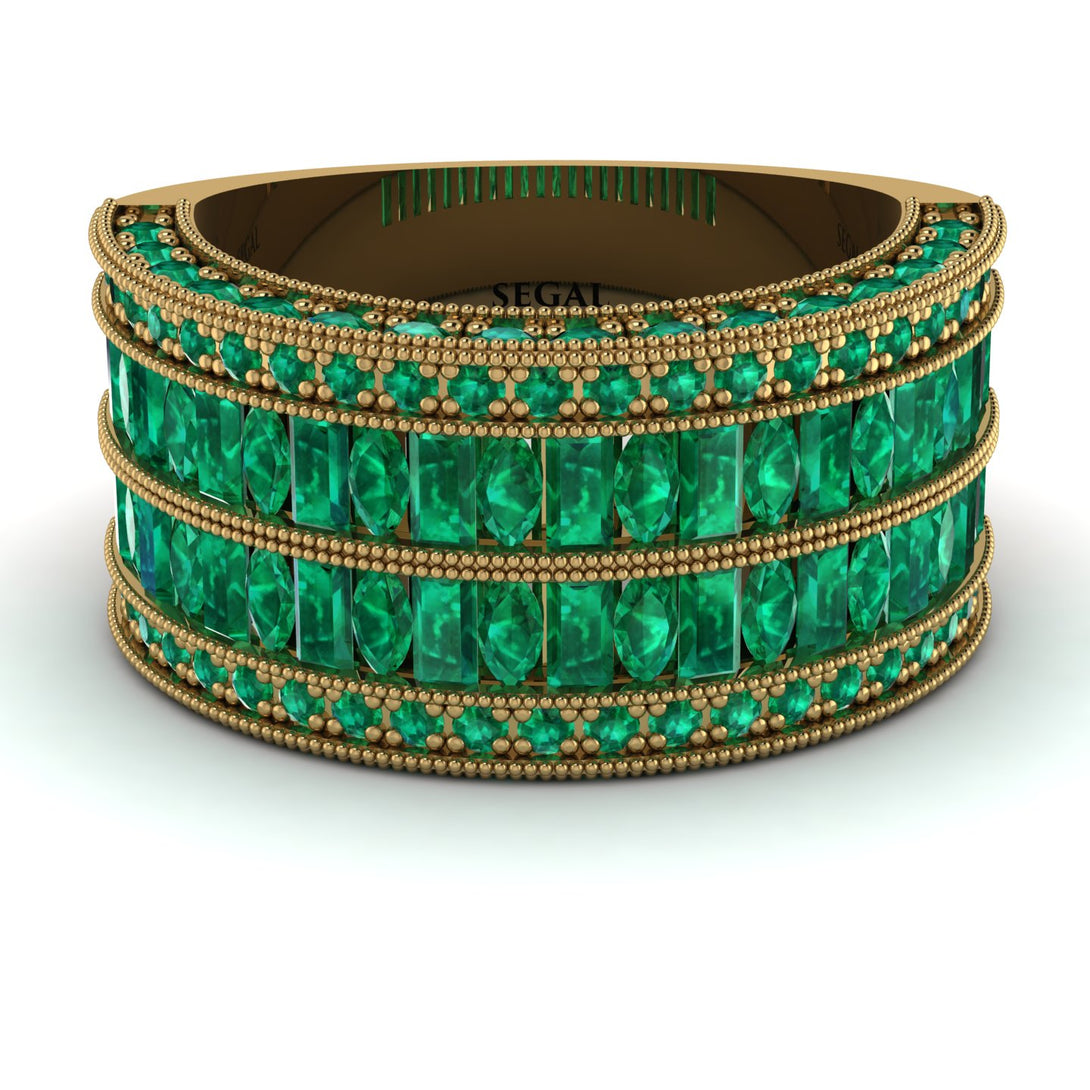Emerald Multi-Row Halo Wedding Band - Blake No. 19