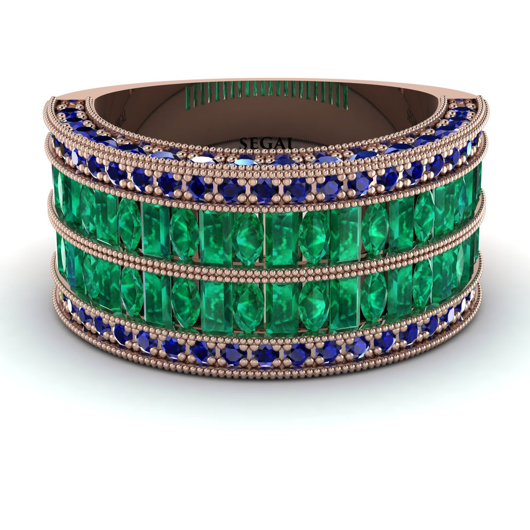 Emerald Multi-Row Halo Wedding Band - Blake No. 65