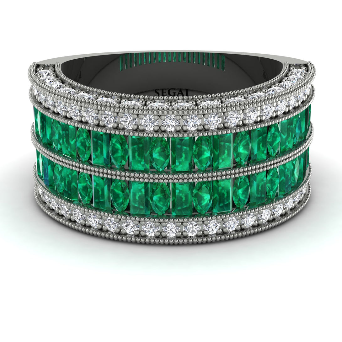 Emerald Multi-Row Halo Wedding Band - Blake No. 6