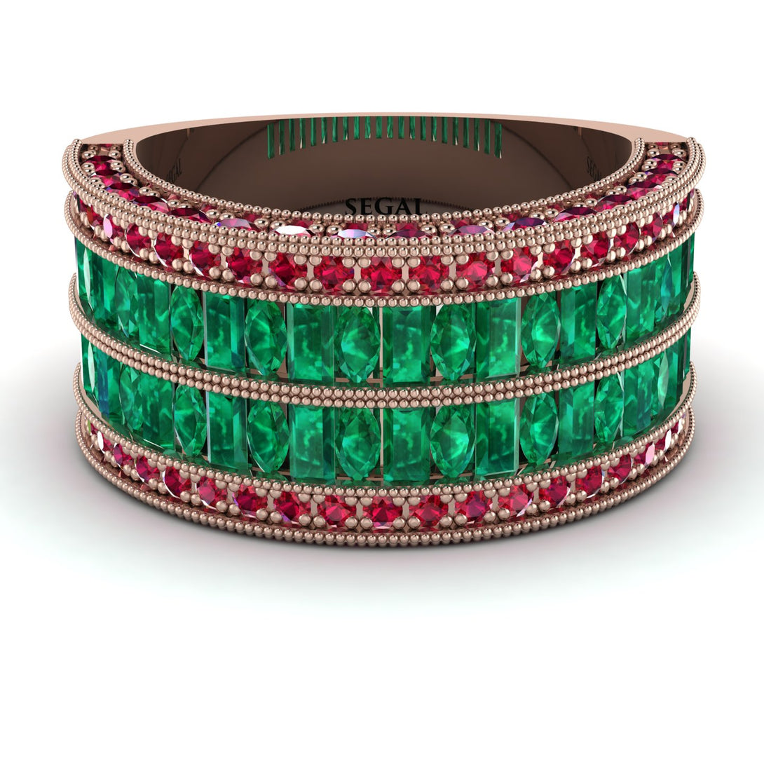 Emerald Multi-Row Halo Wedding Band - Blake No. 50