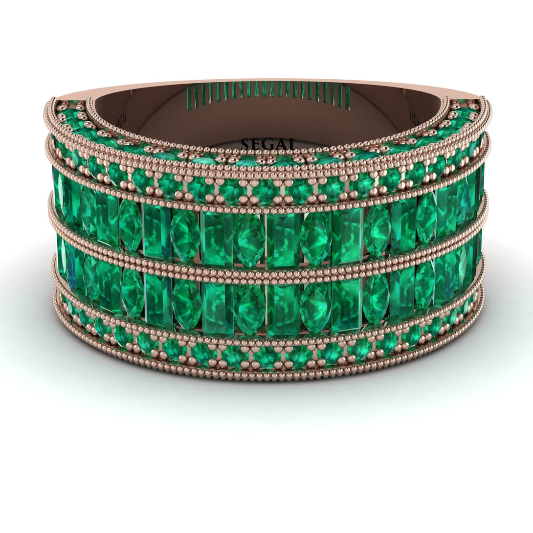 Emerald Multi-Row Halo Wedding Band - Blake No. 20