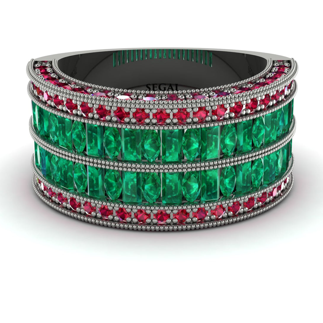 Emerald Multi-Row Halo Wedding Band - Blake No. 51