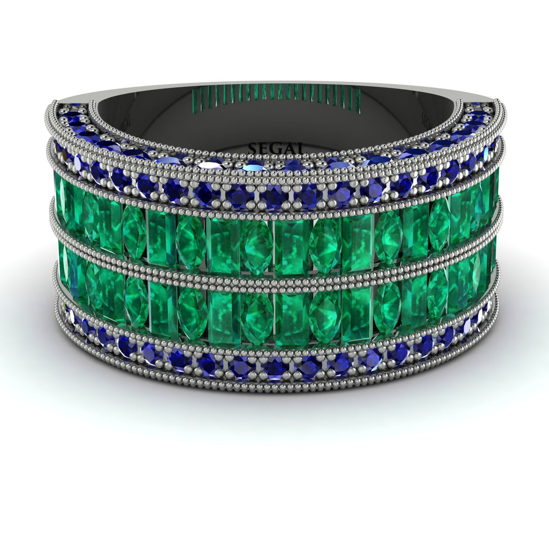 Emerald Multi-Row Halo Wedding Band - Blake No. 66