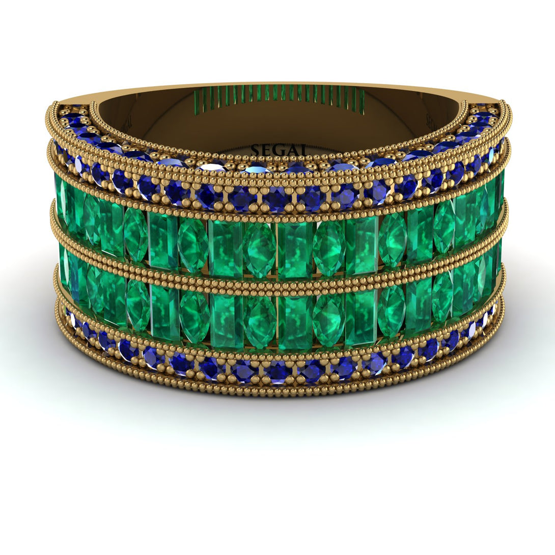 Emerald Multi-Row Halo Wedding Band - Blake No. 64