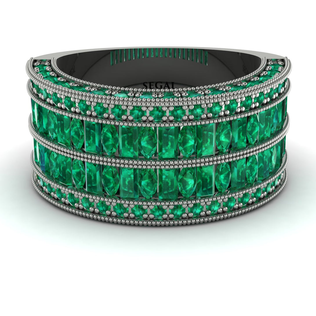 Emerald Multi-Row Halo Wedding Band - Blake No. 21