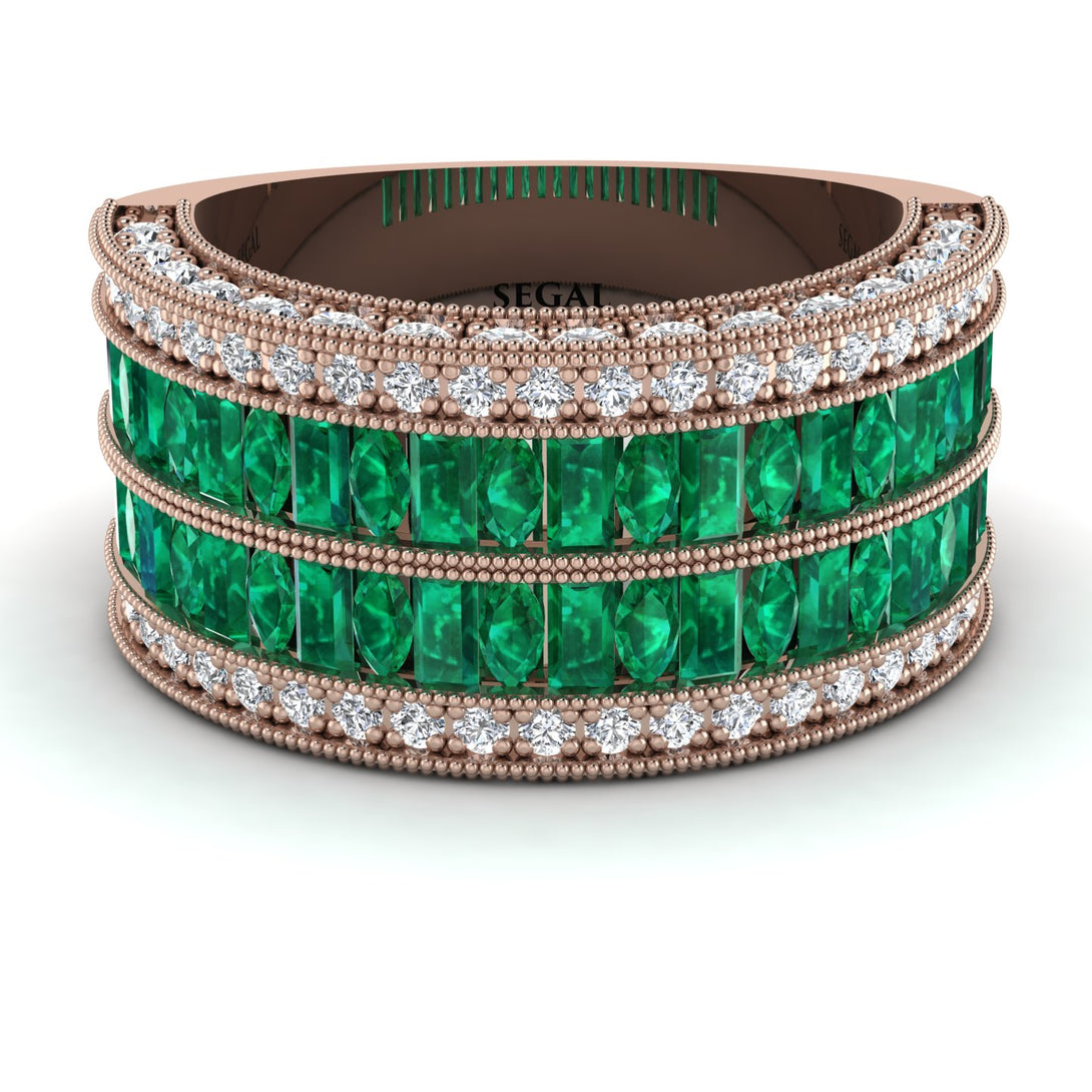 Emerald Multi-Row Halo Wedding Band - Blake No. 5