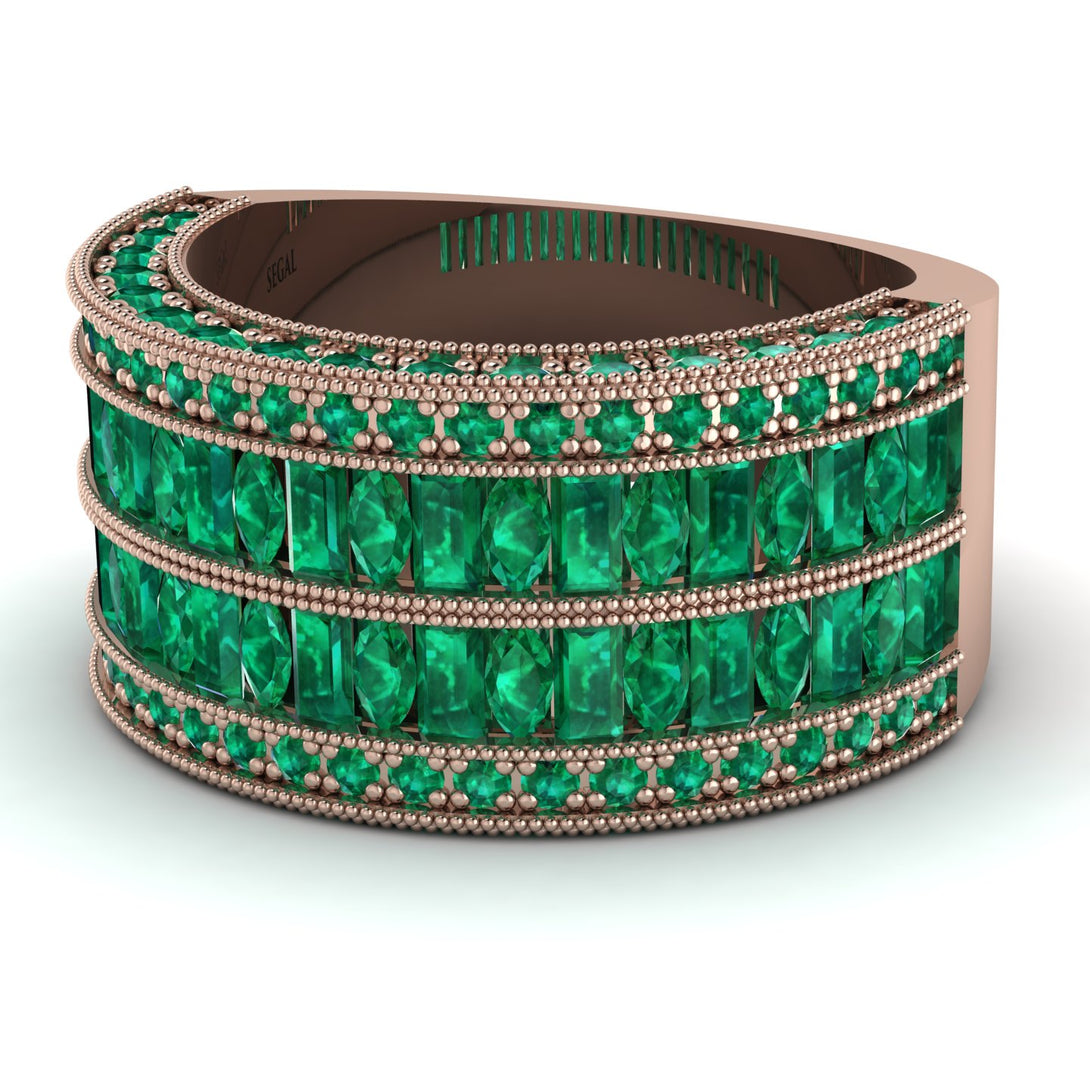 Emerald Multi-Row Halo Wedding Band - Blake No. 20