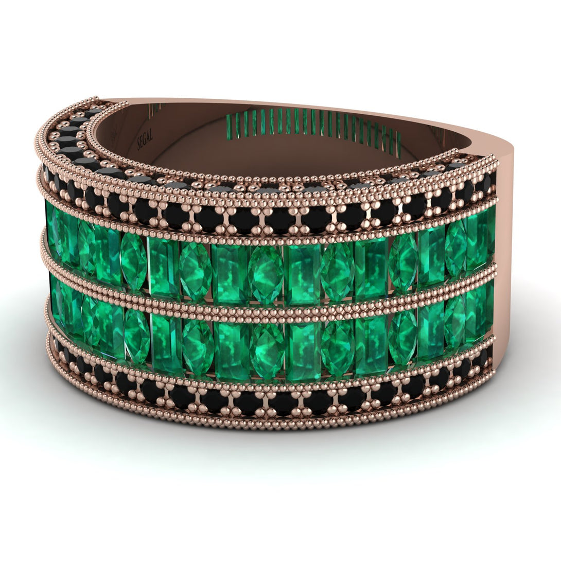 Emerald Multi-Row Halo Wedding Band - Blake No. 35