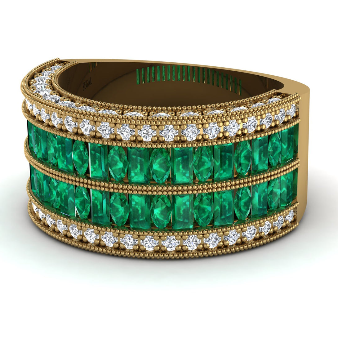 Emerald Multi-Row Halo Wedding Band - Blake No. 4