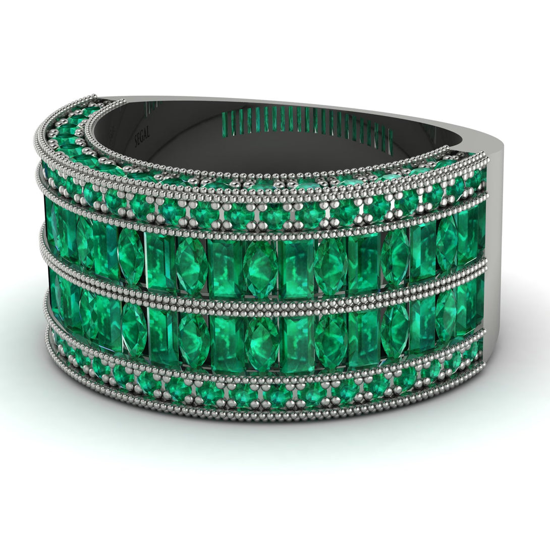 Emerald Multi-Row Halo Wedding Band - Blake No. 21
