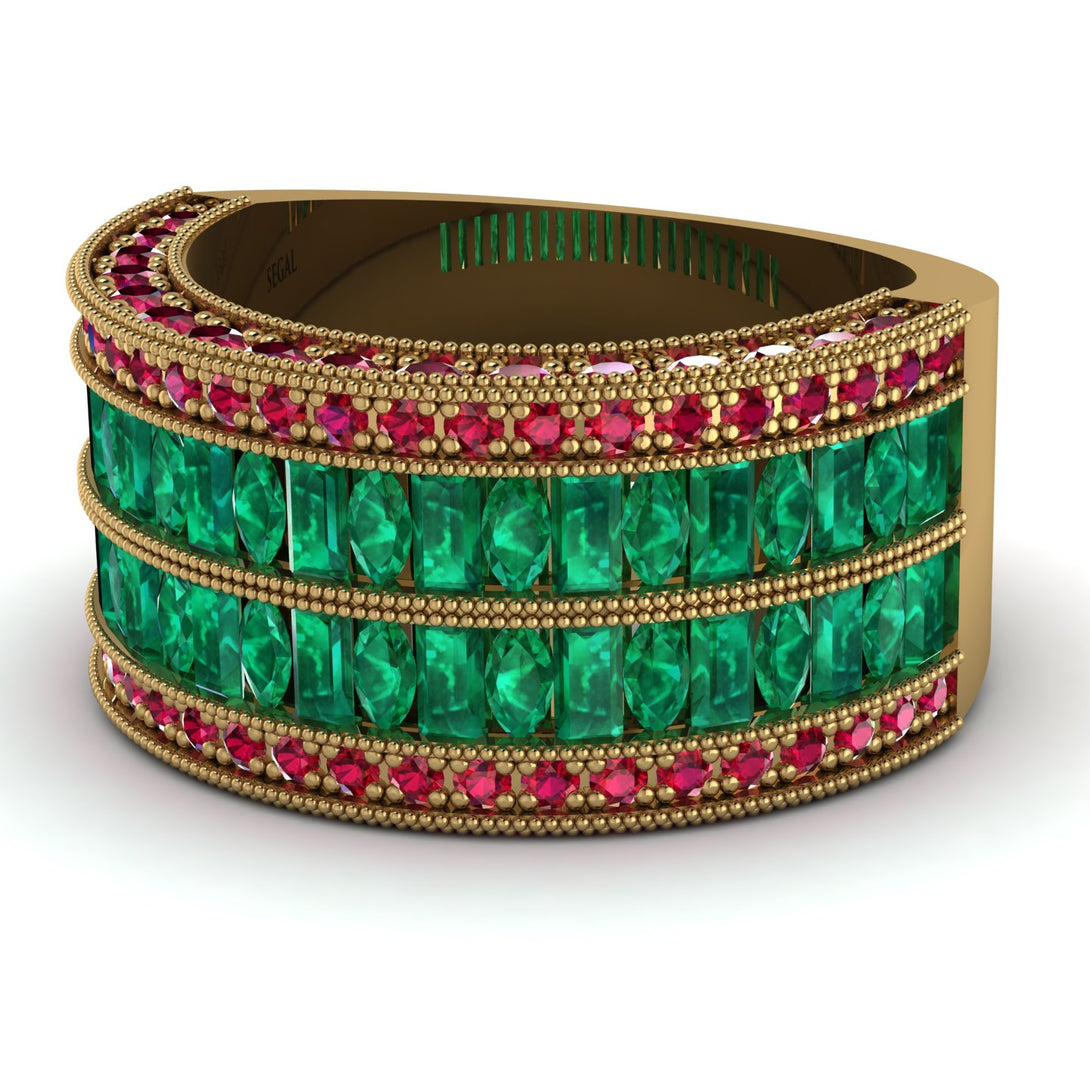 Emerald Multi-Row Halo Wedding Band - Blake No. 49