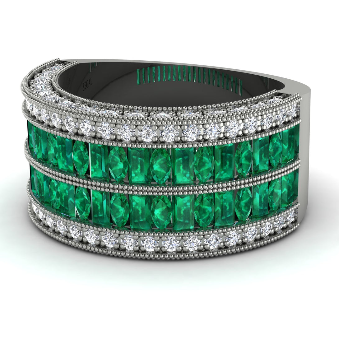 Emerald Multi-Row Halo Wedding Band - Blake No. 6