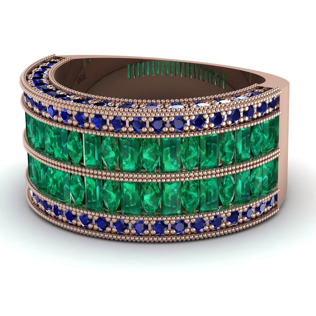 Emerald Multi-Row Halo Wedding Band - Blake No. 65