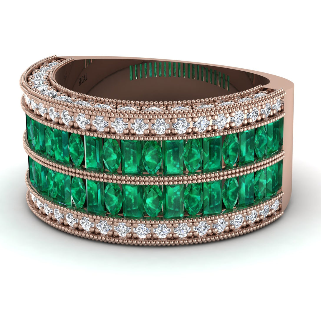 Emerald Multi-Row Halo Wedding Band - Blake No. 5