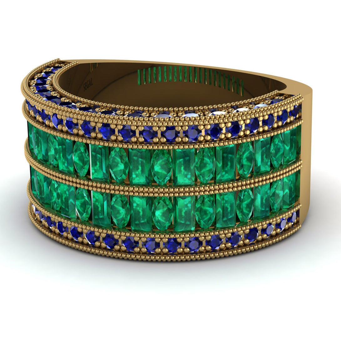Emerald Multi-Row Halo Wedding Band - Blake No. 64