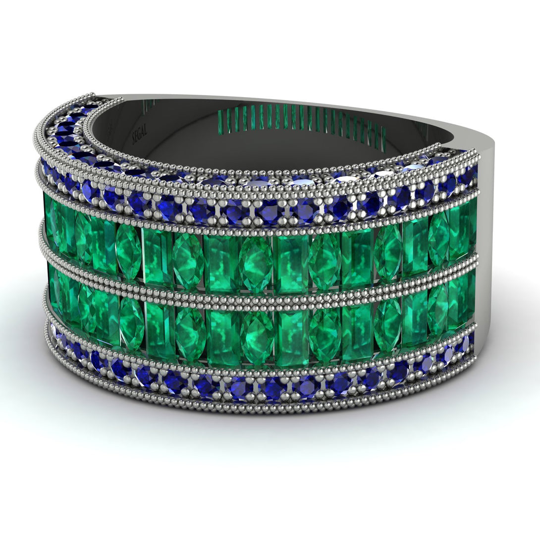 Emerald Multi-Row Halo Wedding Band - Blake No. 66