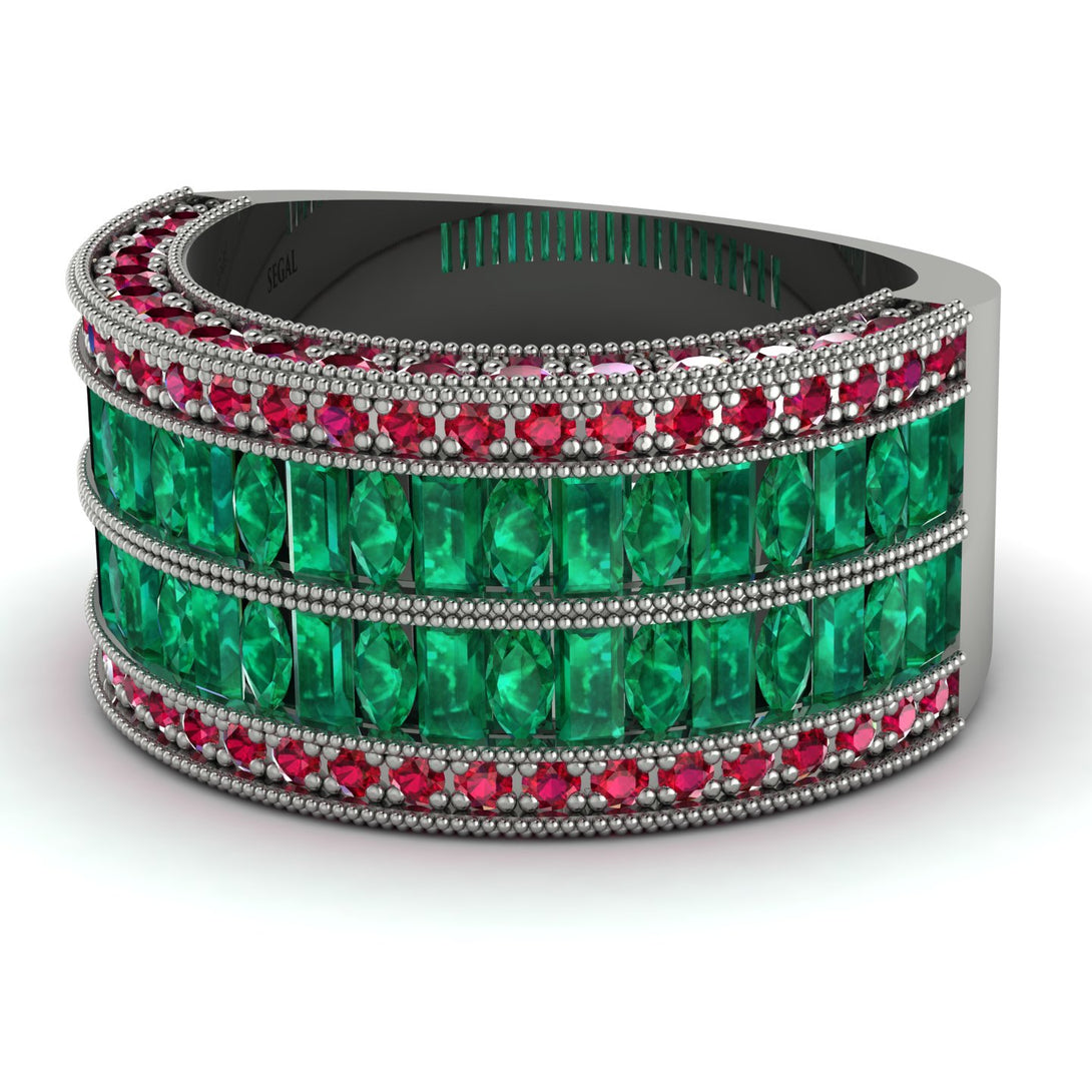 Emerald Multi-Row Halo Wedding Band - Blake No. 51