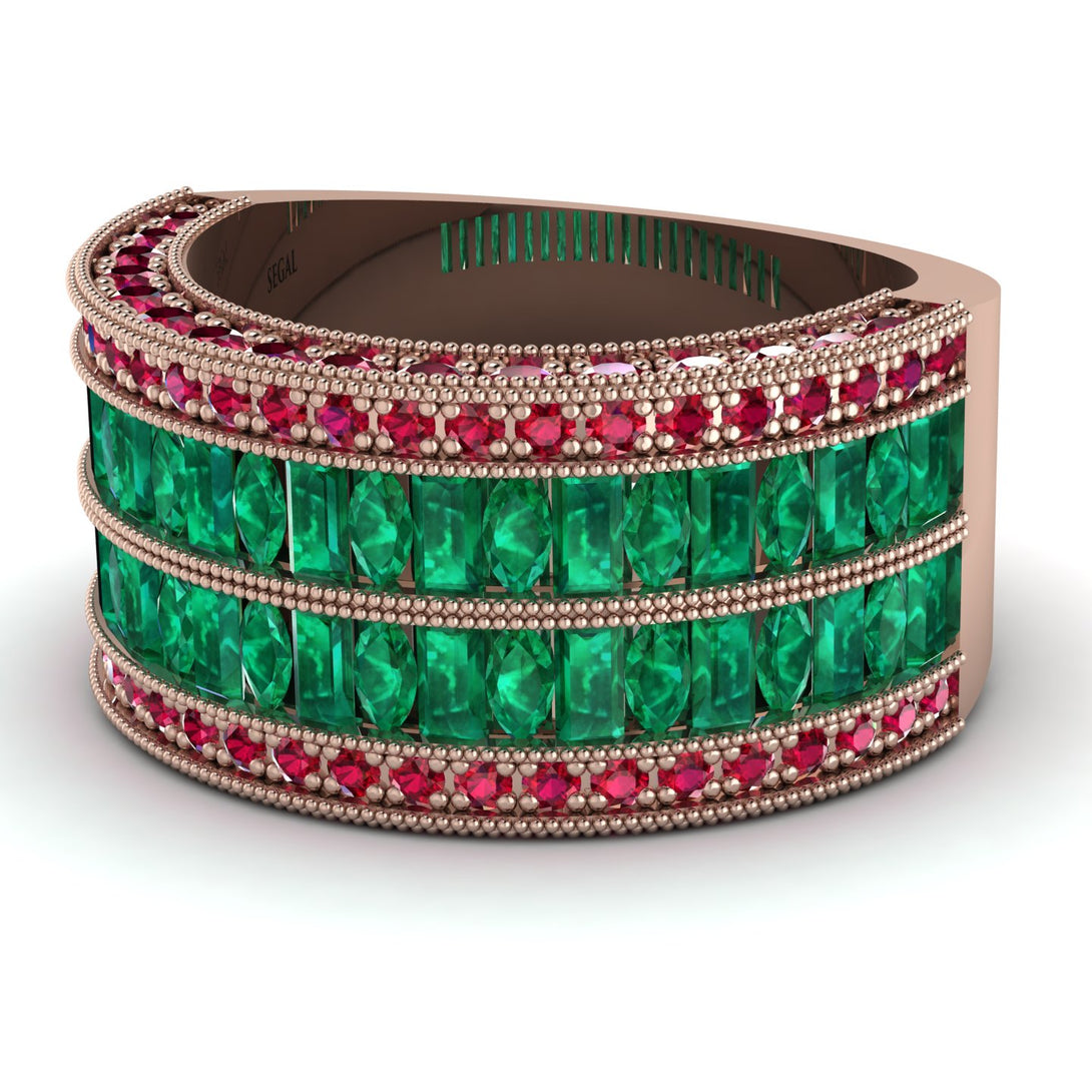 Emerald Multi-Row Halo Wedding Band - Blake No. 50