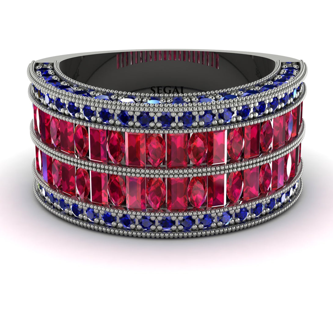 Ruby Multi-Row Halo Wedding Band - Blake No. 72