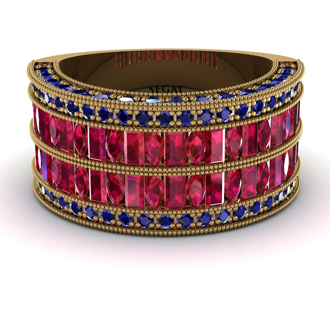 Ruby Multi-Row Halo Wedding Band - Blake No. 70