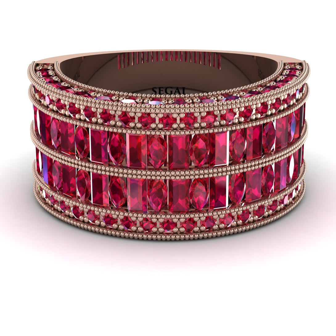 Ruby Multi-Row Halo Wedding Band - Blake No. 56