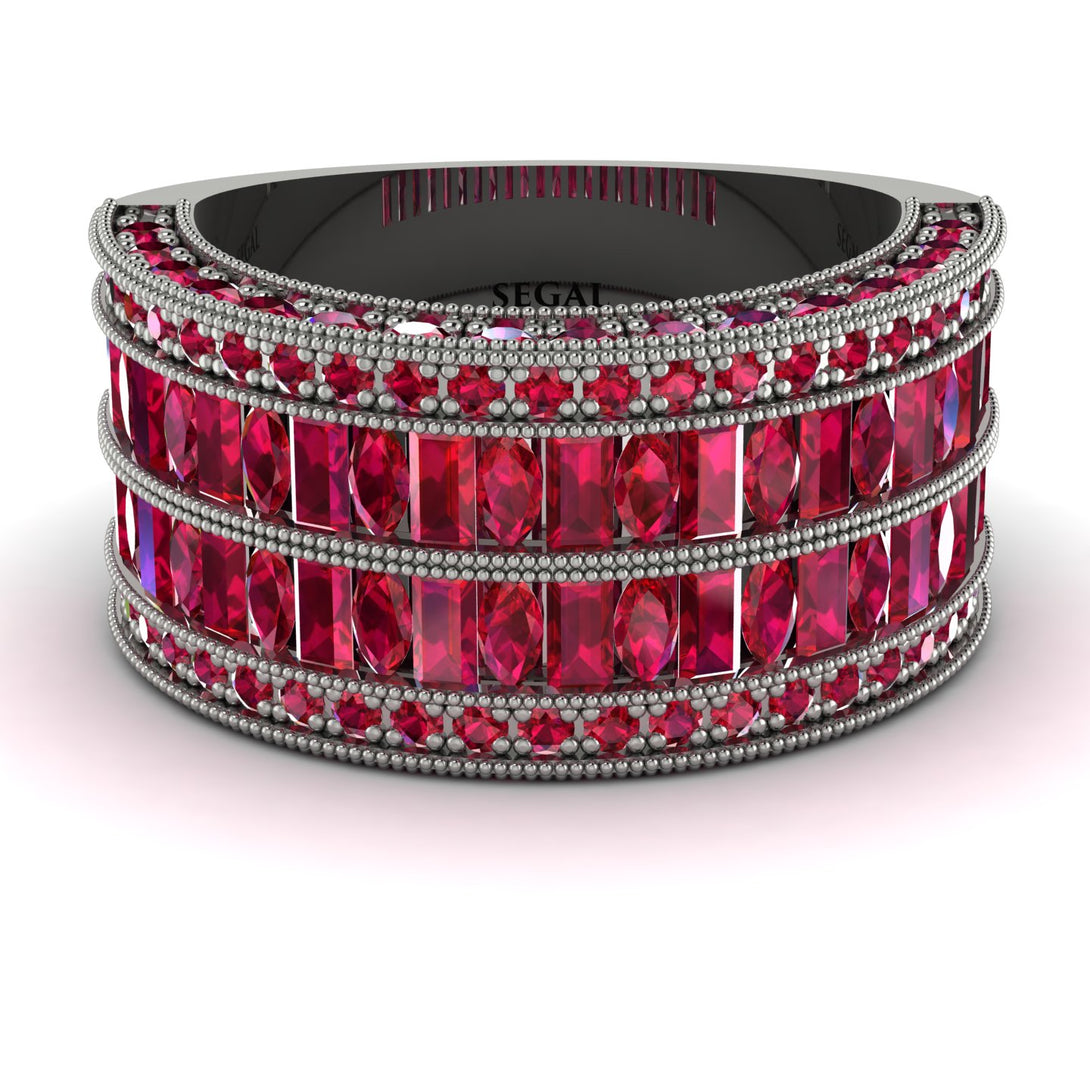 Ruby Multi-Row Halo Wedding Band - Blake No. 57