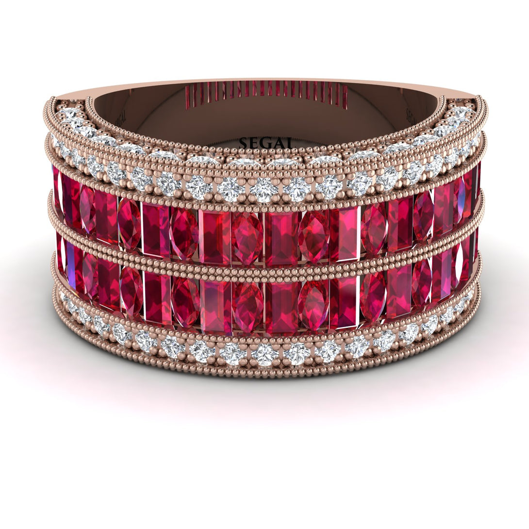 Ruby Multi-Row Halo Wedding Band - Blake No. 11