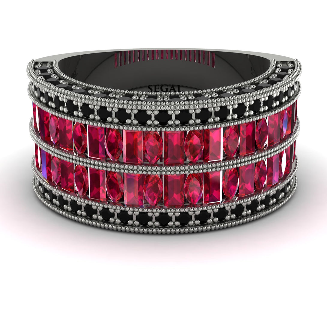 Ruby Multi-Row Halo Wedding Band - Blake No. 42