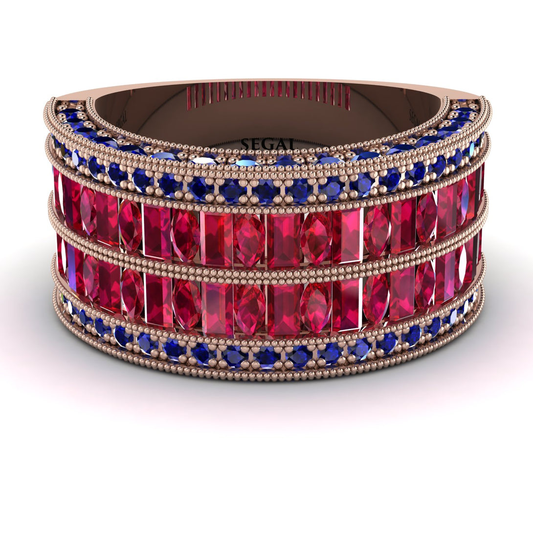 Ruby Multi-Row Halo Wedding Band - Blake No. 71