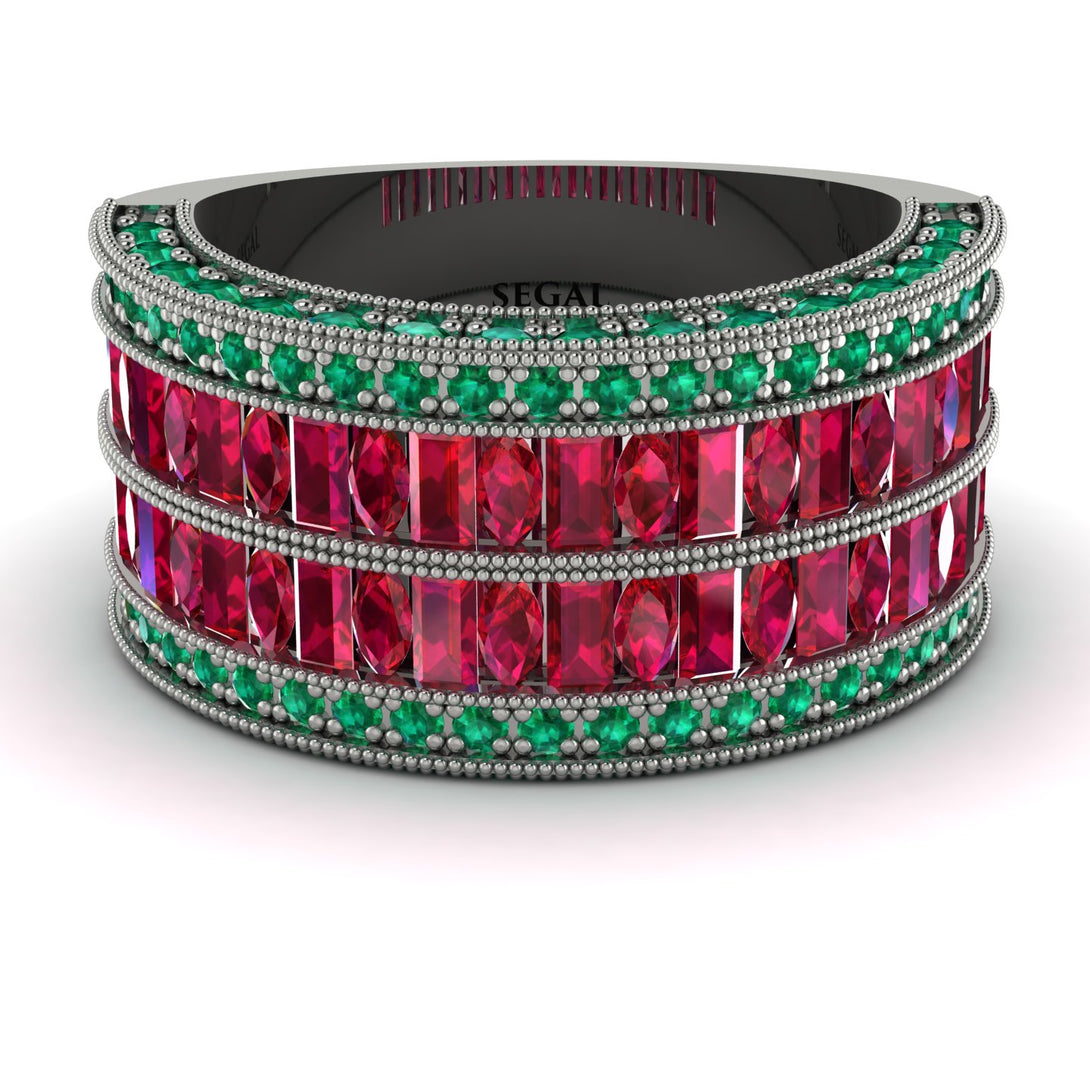 Ruby Multi-Row Halo Wedding Band - Blake No. 27