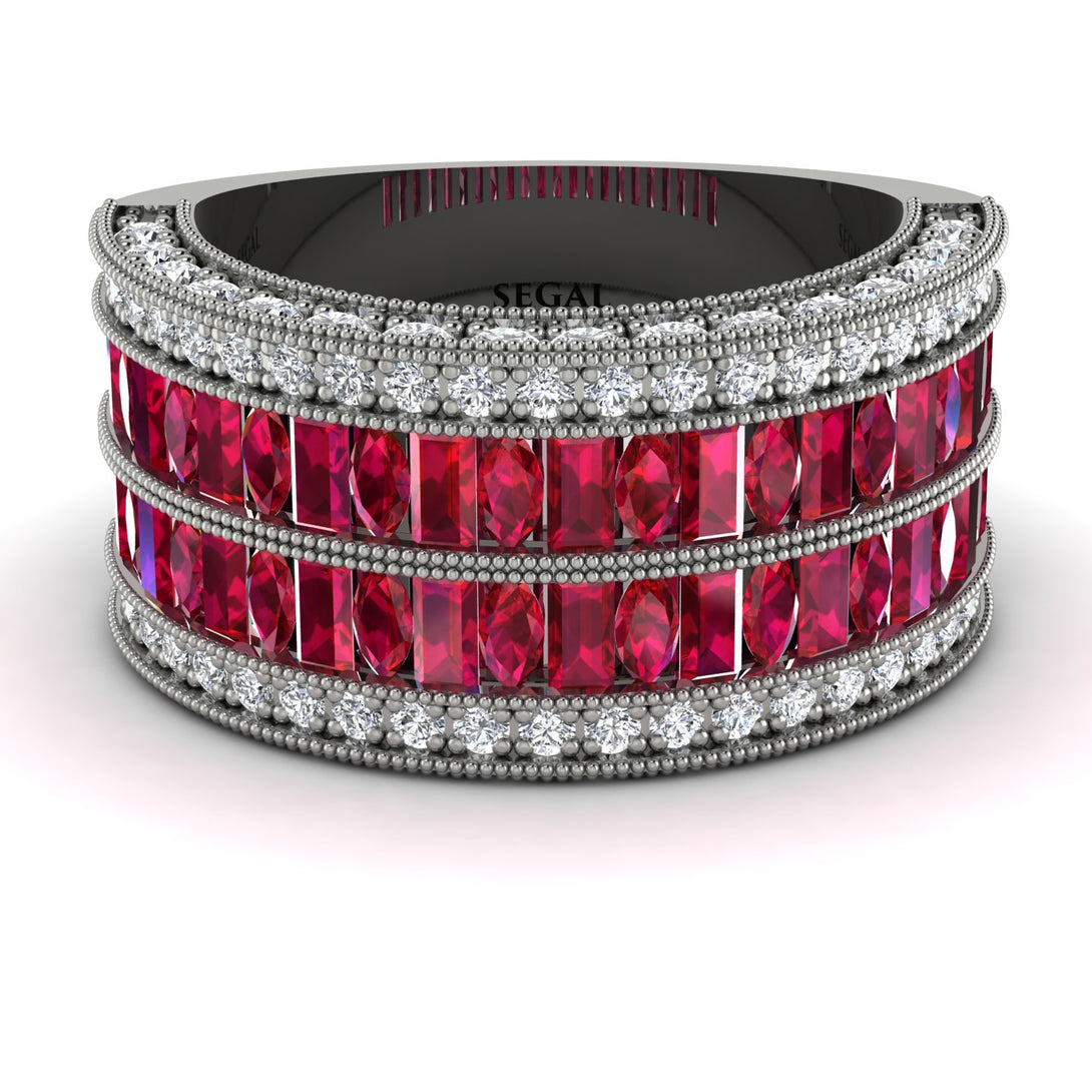 Ruby Multi-Row Halo Wedding Band - Blake No. 12