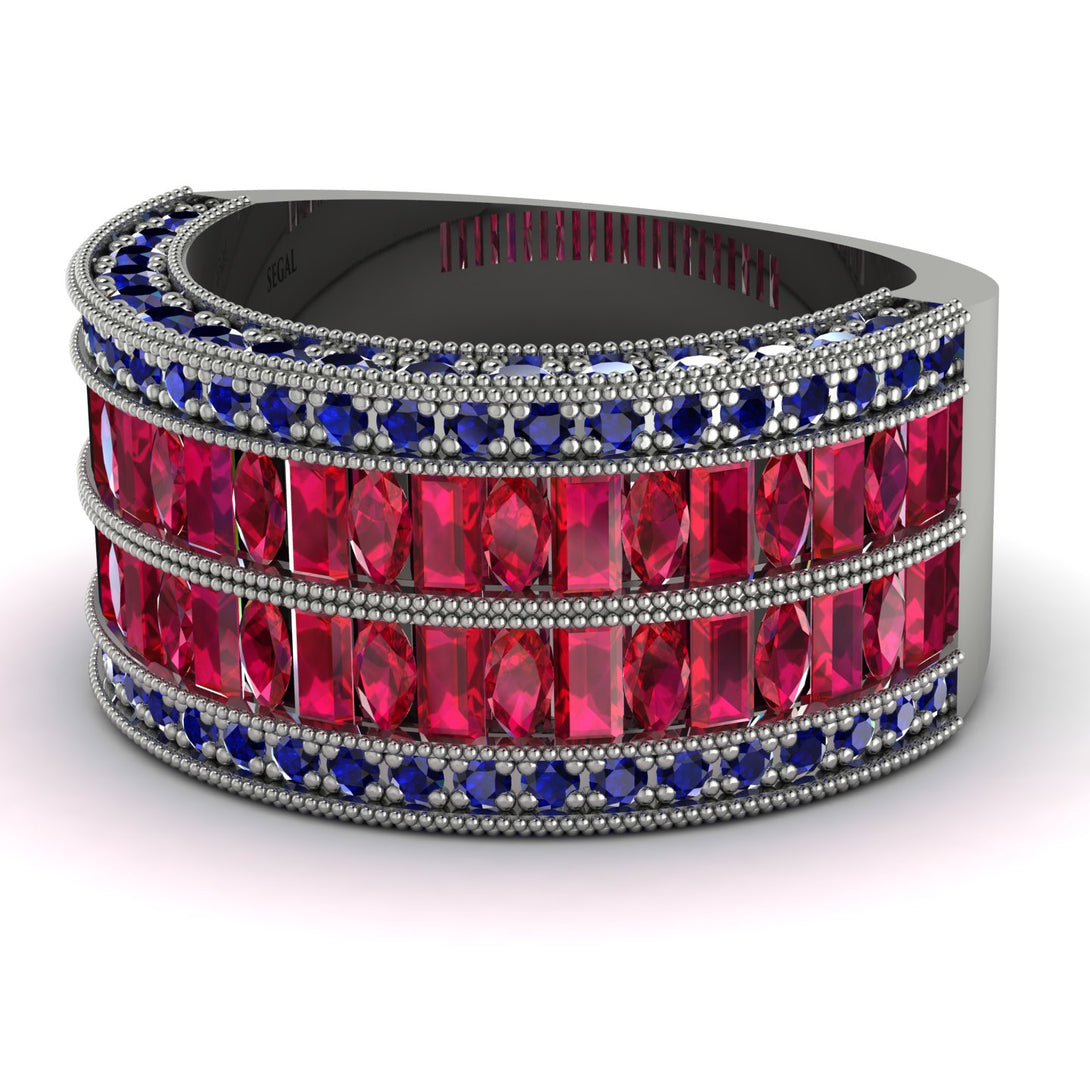 Ruby Multi-Row Halo Wedding Band - Blake No. 72