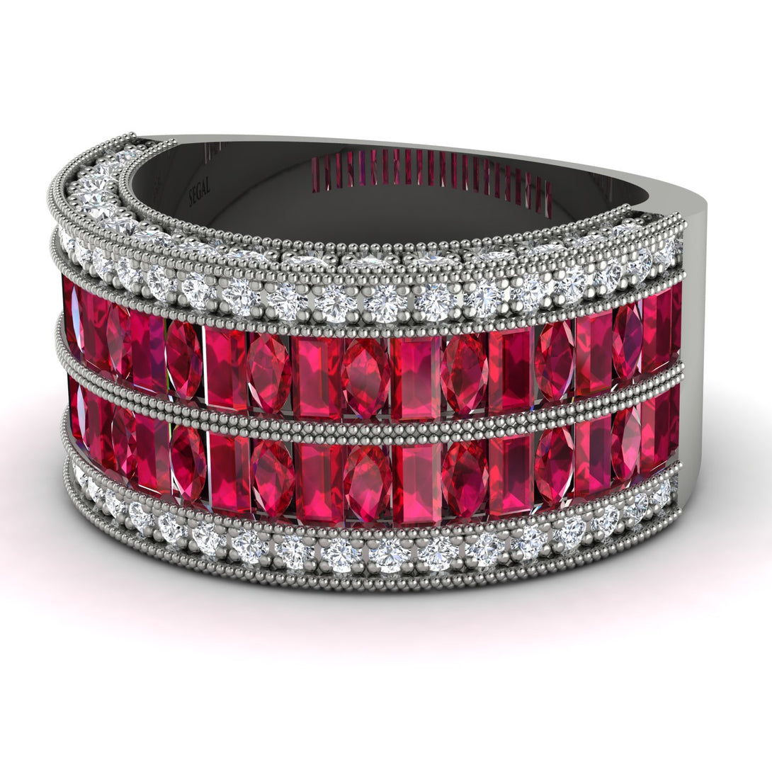 Ruby Multi-Row Halo Wedding Band - Blake No. 12